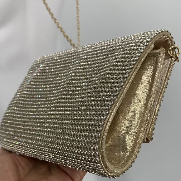 Chic NYE New Years Eve party fancy vintage Gold Chain Crossbody Bag purse used - Picture 8 of 17